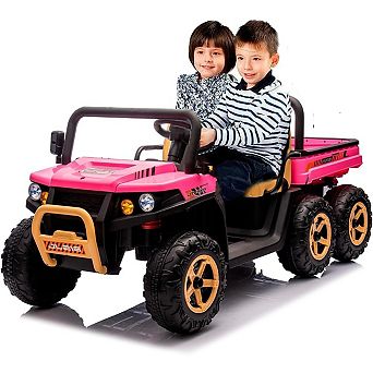 24V Kids Electric Dump Truck with Remote Control - 2 Seater 6-Wheel 4WD UTV, Dump Bed, 3 Speeds,