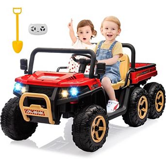24V Kids Electric Dump Truck with Remote Control - 2 Seater 6-Wheel 4WD UTV, Dump Bed, 3 Speeds,