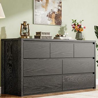 Rustic Farmhouse 7 Dresser for Bedroom, Wooden Drawer Dresser,Handle-Free Storage Cabinet