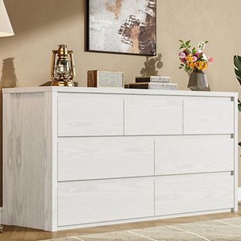 Rustic Farmhouse 7 Dresser for Bedroom, Wooden Drawer Dresser,Handle-Free Storage Cabinet