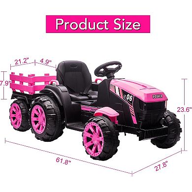 Ride On Tractor Toy for Kids, 12V Ride On Toy with Trailer & Remote Control, Battery Powered