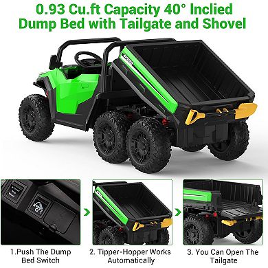24V Kids Ride-on Dump Truck with Remote Control, Electric Dump Bed & Shovel, Music Player & Key