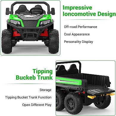 24V Kids Ride-on Dump Truck with Remote Control, Electric Dump Bed & Shovel, Music Player & Key