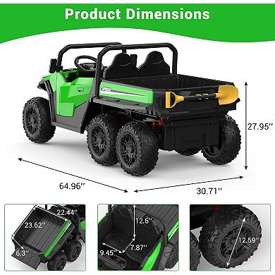 24V Kids Ride-on Dump Truck with Remote Control, Electric Dump Bed & Shovel, Music Player & Key