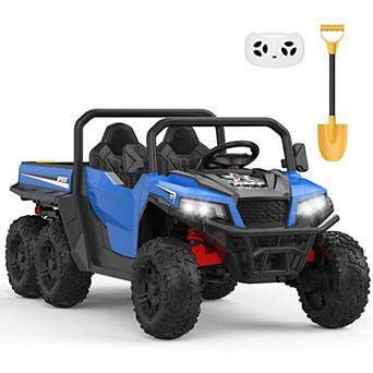 24V Kids Ride-on Dump Truck with Remote Control, Electric Dump Bed & Shovel, Music Player & Key