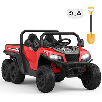 24V Kids Ride-on Dump Truck with Remote Control, Electric Dump Bed & Shovel, Music Player & Key