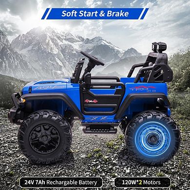 2 Seaters Kids Ride On Truck with Remote Control, 24V 9Ah 20" Large Seat + 15.5" Large Wheels,