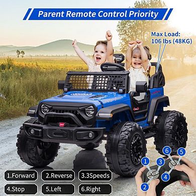 2 Seaters Kids Ride On Truck with Remote Control, 24V 9Ah 20" Large Seat + 15.5" Large Wheels,