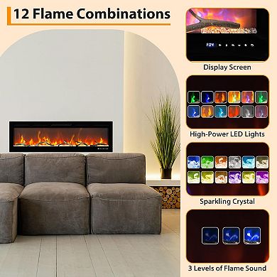 50" Smart Electric Fireplace - Recessed/Wall Mounted with WiFi App & Remote Control, 1500w Heater