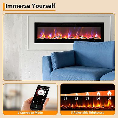 50" Smart Electric Fireplace - Recessed/Wall Mounted with WiFi App & Remote Control, 1500w Heater