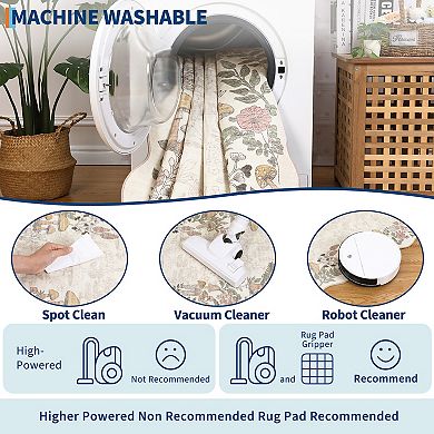 Garvee Washable Scalloped Border Area Rug With Forest Mushroom Pattern for Modern Living Spaces