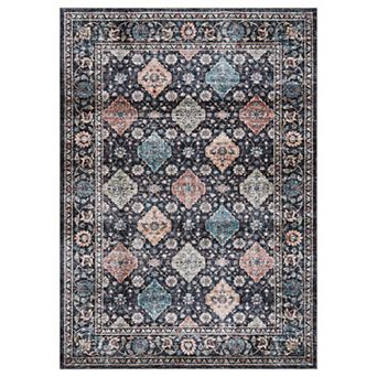 Living Room Bedroom Dining Room Area Rug Washable Non-Slip Floral Vintage Distress Print Boho Carpet
