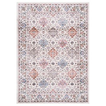 Living Room Bedroom Dining Room Area Rug Washable Non-Slip Floral Vintage Distress Print Boho Carpet