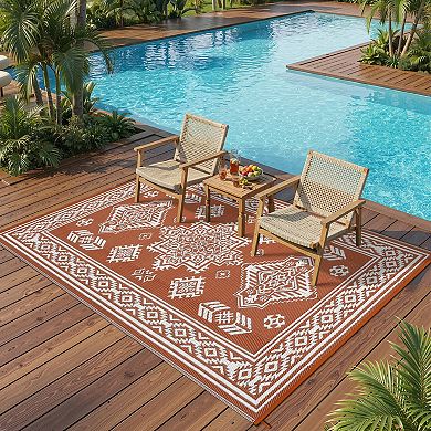 Garvee Washable Boho Vintage Outdoor Rug UV Resistant Waterproof Reversible Mat for Beach Picnic RV