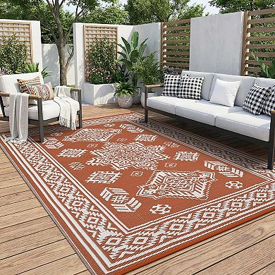 Garvee Washable Boho Vintage Outdoor Rug UV Resistant Waterproof Reversible Mat for Beach Picnic RV