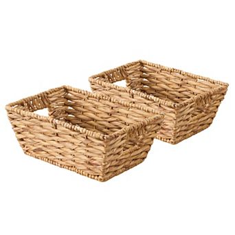 Abbot Water Hyacinth Woven Rectangular Basket Set of 2, Brown