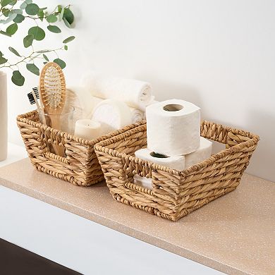 Abbot Water Hyacinth Woven Rectangular Basket Set of 2, Brown