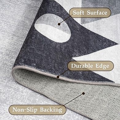 5x7 Washable Geometric Rug Soft, Non-Slip, Grey