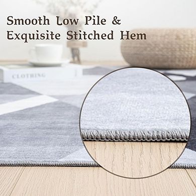 5x7 Washable Geometric Rug Soft, Non-Slip, Grey