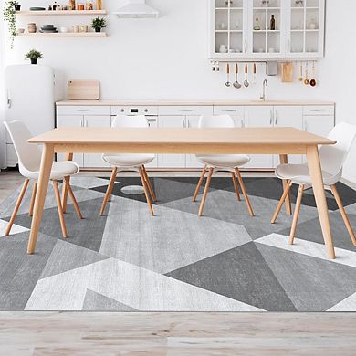 5x7 Washable Geometric Rug Soft, Non-Slip, Grey