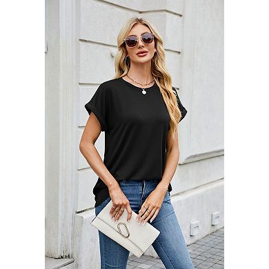 Women's T-shirt Cap Sleeve Crewneck Tee Summer Casual Basic Top