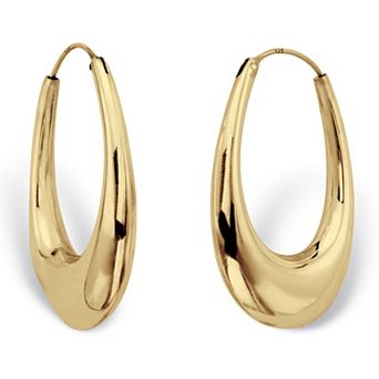 PalmBeach Jewelry Polished Oval Puffed Hoop Earrings 18K Gold Plated .925 Sterling Silver