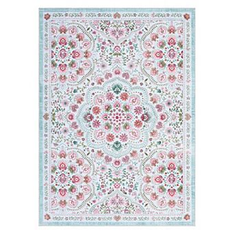 Garvee Retro Pastoral Floral Area Rug Machine Washable Non Slip Low Pile Rug for Living Room Bedroom