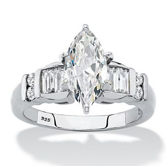 PalmBeach Jewelry 2.69 ct w Platinum-plated Silver Marquise-Cut Cubic Zirconia Engagement Ring