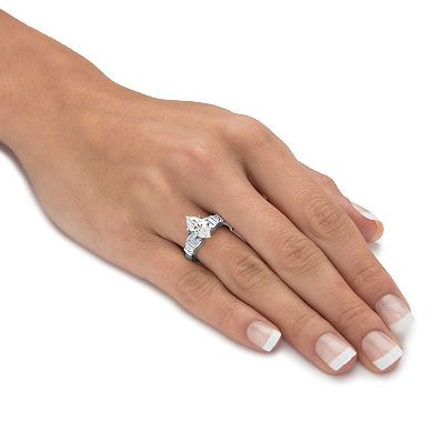 PalmBeach Jewelry 2.69 Cttw Platinum-plated Silver Marquise-Cut Cubic Zirconia Engagement Ring