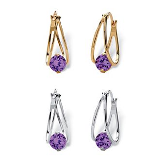 PalmBeach Jewelry Silvertone and Goldtone Simulated Birthstone Hoop Earrings