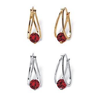 PalmBeach Jewelry Silvertone and Goldtone Simulated Birthstone Hoop Earrings