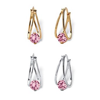 PalmBeach Jewelry Silvertone and Goldtone Simulated Birthstone Hoop Earrings
