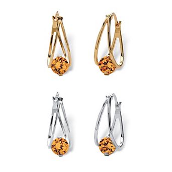 PalmBeach Jewelry Silvertone and Goldtone Simulated Birthstone Hoop Earrings