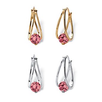 PalmBeach Jewelry Silvertone and Goldtone Simulated Birthstone Hoop Earrings