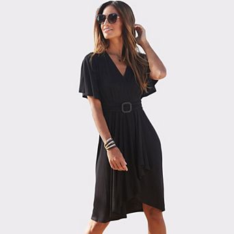 Lascana Women's Belted Asymmetrical Dress