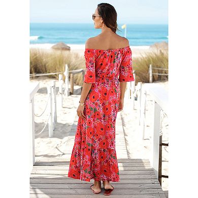 Lascana Women's Off Shoulder Printed Maxi Dress