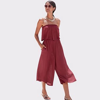 Lascana Women's Flowy Strapless Culotte Jumpsuit