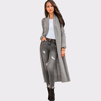 Lascana Women's Cable Knit Duster Cardigan, Grey, Size 4/6