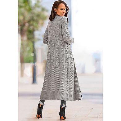 Lascana Women's Cable Knit Duster Cardigan, Grey, Size 4/6