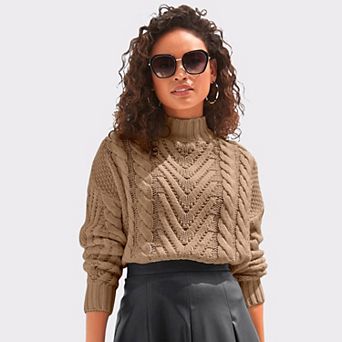 Lascana Women's Mock Neck Cable Knit Sweater