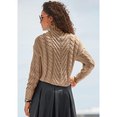 Lascana Women's Mock Neck Cable Knit Sweater