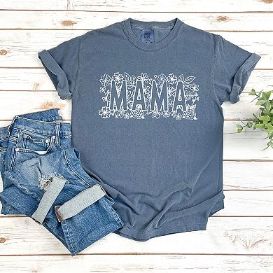 Mama Bold Flowers - Women's Garment Dyed Graphic T-Shirt