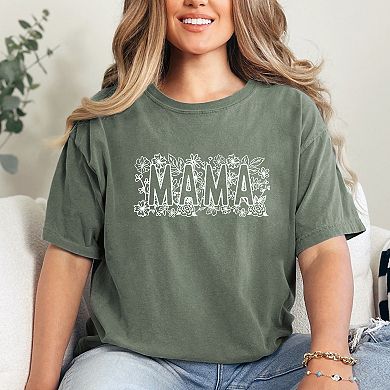 Mama Bold Flowers - Women's Garment Dyed Graphic T-Shirt