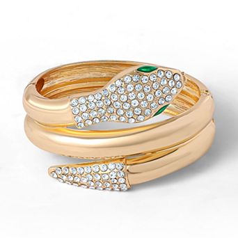 JS Jessica Simpson Snake Hinge Bracelet in Gold-Tone with Crystal Eyes