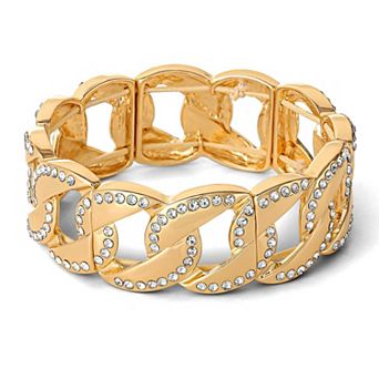 JS Jessica Simpson Interwoven Link Gold-Tone Stretch Bracelet with Rhinestone Embellishments