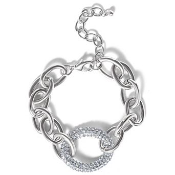 JS Jessica Simpson Silver-Tone Pavé Oval Link Bracelet
