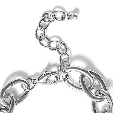 JS Jessica Simpson Silver-Tone Pavé Oval Link Bracelet