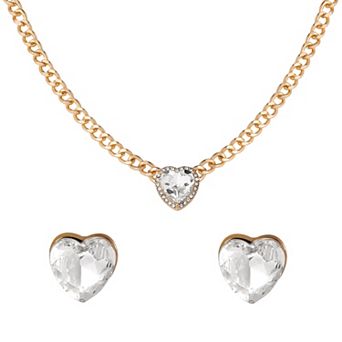 JS Jessica Simpson Heart Pendant Necklace & Crystal Stud Earring Set