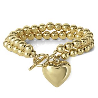 JS Jessica Simpson Womens Heart Charm Bracelet - 7.5" Gold-Tone Charm Bracelet Jewelry