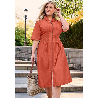 Avenue Women's Plus Size Smocked Zip Front Dress